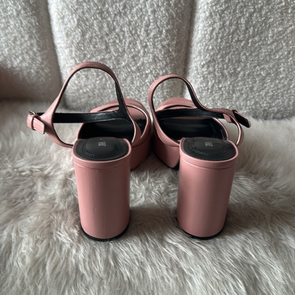 NEW ZARA Pink Leather Barbie Doll Platform Block Heel Ankle Strap Heels 8 - Picture 3 of 3